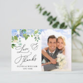 Elegantes Watercolor Blue Hydrangea Foto Dankeskarte (Stehend Vorderseite)