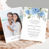 Elegantes Watercolor Blue Hydrangea Foto Hochzeit Einladung