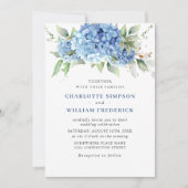 Elegantes Watercolor Blue Hydrangea Foto Hochzeit Einladung (Vorderseite)
