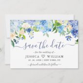 Elegantes Watercolor Blue Hydrangea FOTO Hochzeit Save The Date (Vorderseite)