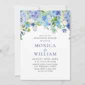 Elegantes Watercolor Blue Hydrangea Probe Abendess Einladung (Vorderseite)