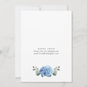 Elegantes Watercolor Blue Hydrangea Probe Abendess Einladung (Rückseite)