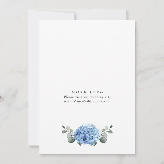 Elegantes Watercolor Blue Hydrangea Probe Abendess Einladung (Rückseite)