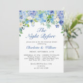 Elegantes Watercolor Blue Hydrangea Probe Abendess Einladung (Stehend Vorderseite)