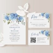 Elegantes Watercolor Blue Hydrangea Probe Abendess Einladung