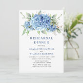 Elegantes Watercolor Blue Hydrangea Probe Abendess Einladung (Stehend Vorderseite)