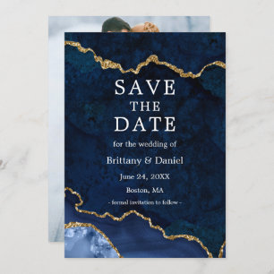 Elegantes Watercolor Blue Marble Agate Geode Foto Save The Date
