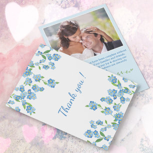 Elegantes Watercolor Blue Wildblume Foto Hochzeit Dankeskarte