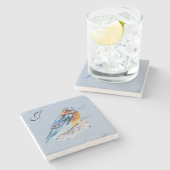 Elegantes Watercolor Bluebird Monogramm Steinuntersetzer (Seitenansicht)