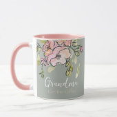 Elegantes Watercolor Blumengestein Grünes Oma Tasse (Links)