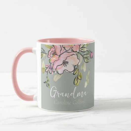 Elegantes Watercolor Blumengestein Grünes Oma Tasse (Links)