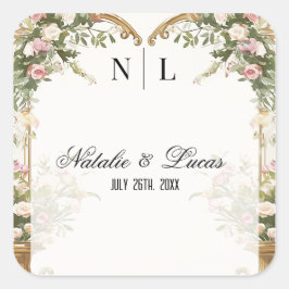 Elegantes Watercolor Blumenherz Quadratischer Aufkleber