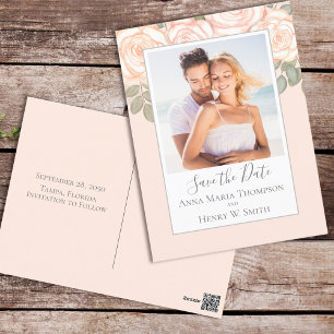 Elegantes Watercolor Blush Bloral Calligraphy Foto Postkarte