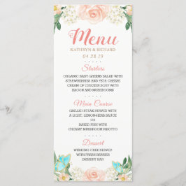 Elegantes Watercolor Blush Peach Floral Wedding Me Menükarte