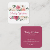 Elegantes Watercolor Blush Rose Blumenschrift Quadratische Visitenkarte (Vorne/Hinten)