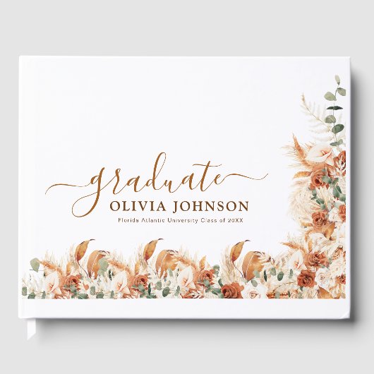 Elegantes Watercolor Boho Abschluss Gästebuch (Vorderseite)