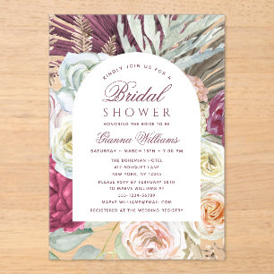 Elegantes Watercolor Boho Floral Brautparty Acryleinladungen