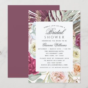 Elegantes Watercolor Boho Floral Brautparty Einladung