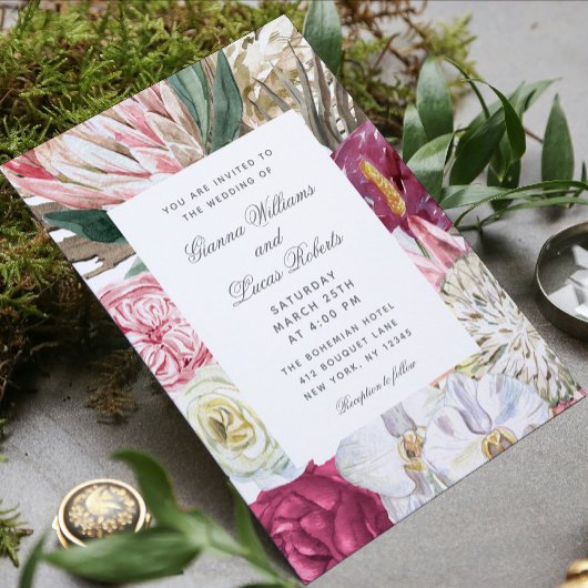 Elegantes Watercolor Boho Foto Hochzeit Einladung