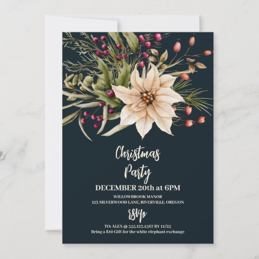 Elegantes Watercolor Botanisches Weihnachtsfest Pa Einladung (Vorderseite)