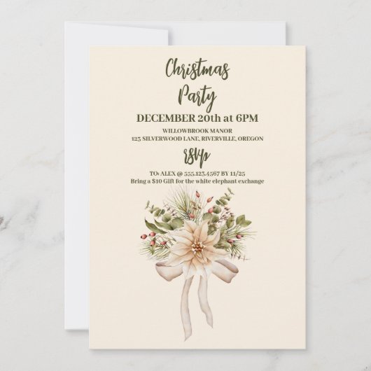 Elegantes Watercolor Botanisches Weihnachtsfest Pa Einladung (Vorderseite)