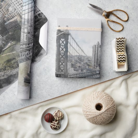 Elegantes Watercolor Brooklyn Bridge Wrapping Pape Geschenkpapier (Kunsthandwerk)