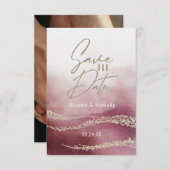 Elegantes Watercolor Burgund & Gold Save the Date (Vorne/Hinten)