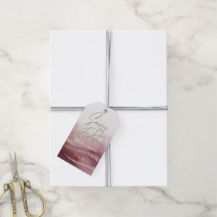 Elegantes Watercolor Burgund & Gold Save the Date Geschenkanhänger