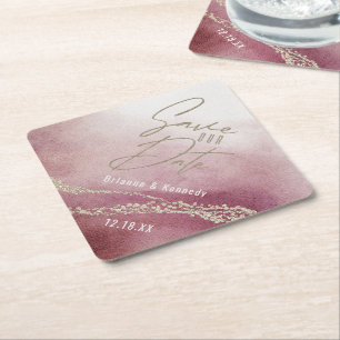 Elegantes Watercolor Burgund & Gold Save the Date Untersetzer