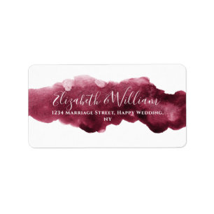 Elegantes Watercolor Burgund und Goldhochzeit Adressaufkleber
