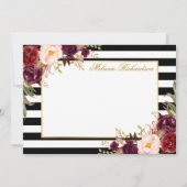 Elegantes Watercolor Burgundy Floral Striped Mitteilungskarte (Vorderseite)