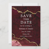 Elegantes Watercolor Burgundy Marble Geode Foto Save The Date (Vorderseite)