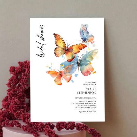 Elegantes Watercolor Butterfly Brautparty laden Einladung