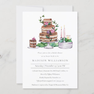 Elegantes Watercolor Cake and Blume Brautparty Einladung