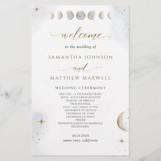 Elegantes Watercolor Celestial Wedding Program (Vorderseite)