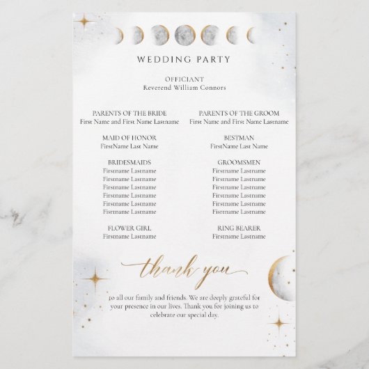 Elegantes Watercolor Celestial Wedding Program (Rückseite)