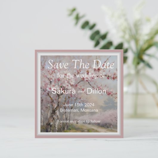 Elegantes Watercolor Cherry Blosso Save The Date (Stehend Vorderseite)