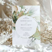 Elegantes Watercolor Circle Green Gold Foliage Einladung