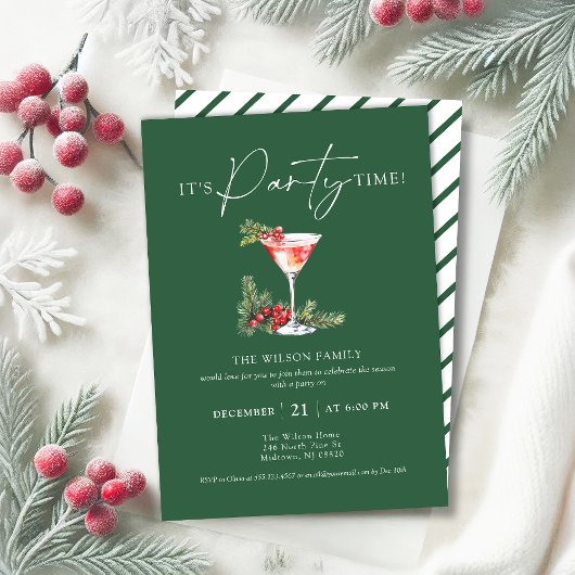 Elegantes Watercolor Cocktail Weihnachts-Party Einladung