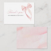 Elegantes Watercolor Coquette Pink Bow Band Baby Mitteilungskarte (Vorne/Hinten)