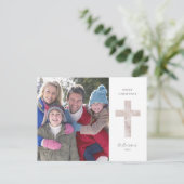 Elegantes Watercolor Cross Foto Weihnachten Postkarte (Stehend Vorderseite)