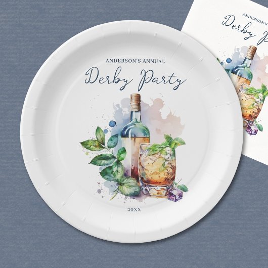 Elegantes Watercolor Derby Party Paper Plate Pappteller