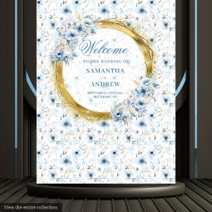 Elegantes Watercolor Dusty Blue Gold Hochzeitsbann Wandteppich