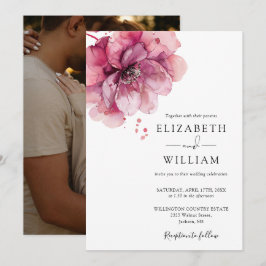 Elegantes Watercolor Dusty Rose Foto Hochzeit Einladung