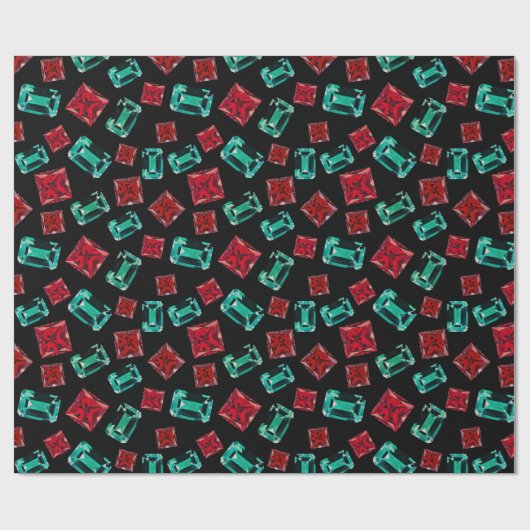 Elegantes Watercolor Emerald Ruby Gems Muster Geschenkpapier (Flach)