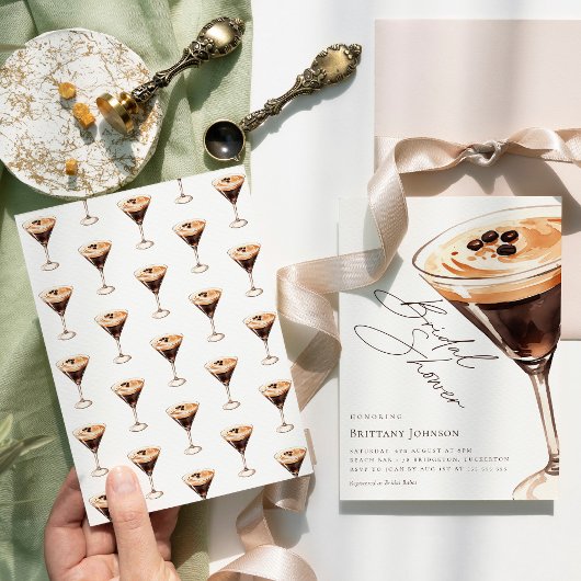 Elegantes Watercolor Espresso Martini Brautparty Einladung