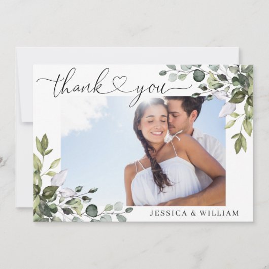 Elegantes Watercolor Eukalyptus Grünes FOTO Dankeskarte (Vorderseite)