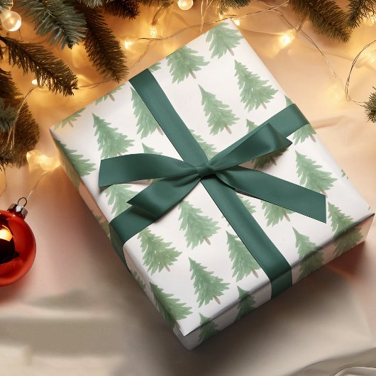 Elegantes Watercolor Evergreen Forest Christmas - Geschenkpapier