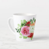 Elegantes Watercolor Floral Bouquet Monogramm Milchtasse (Linke Ecke)