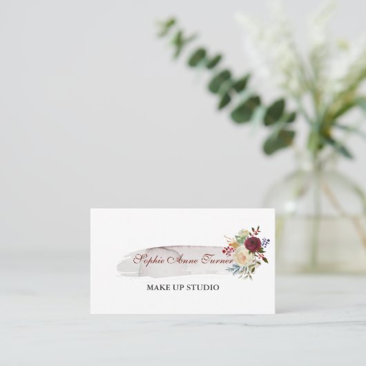 Elegantes Watercolor Floral Burgund Beruflich Visitenkarte (Stehend Vorderseite)